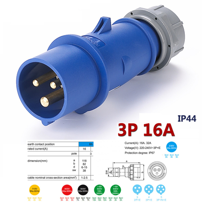 C.A. électrique en plastique 220v -250v 16A de boîte de la prise IP67 électrique extérieure imperméable