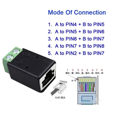 Connecteur féminin réseau RJ45 8P8C à 2 broches RS485 adaptateur de blocs de terminaux à vis