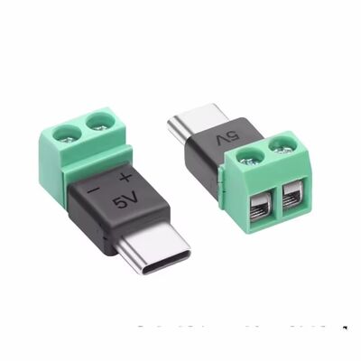 Adaptateur USB Type C mâle vers bornes à vis 2 broches 5V vert pour la charge de téléphones portables et d'ordinateurs