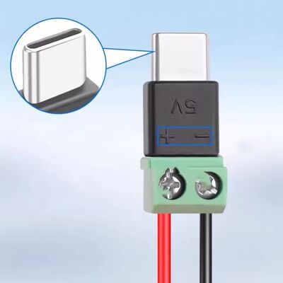 Adaptateur USB Type C mâle vers bornes à vis 2 broches 5V vert pour la charge de téléphones portables et d'ordinateurs