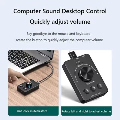 Contrôleur de son USB, bouton de réglage du volume pour haut-parleurs d'ordinateur, Bluetooth 5.1 avec lecture, pause, saut, muet, 3 modes