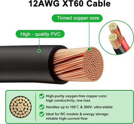100cm 12 AWG XT60 câble de montage de panneau XT90 câble mâle à femelle générateur solaire / batterie LiPo / adaptateur de drone FPV