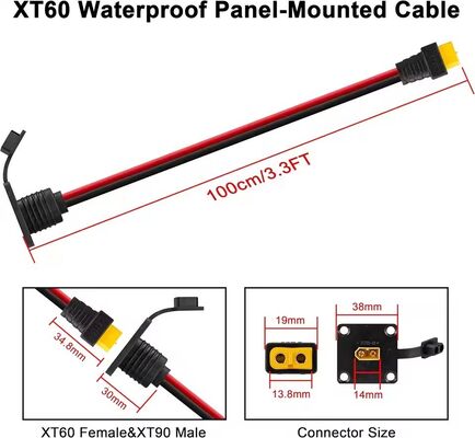 100cm 12 AWG XT60 câble de montage de panneau XT90 câble mâle à femelle générateur solaire / batterie LiPo / adaptateur de drone FPV