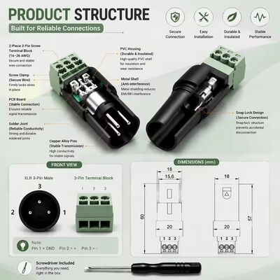 XLR 3 broches prise à vis terminaux de convertisseur de rupture audio adaptateur pour haut-parleur microphone stage Lighting Mixer