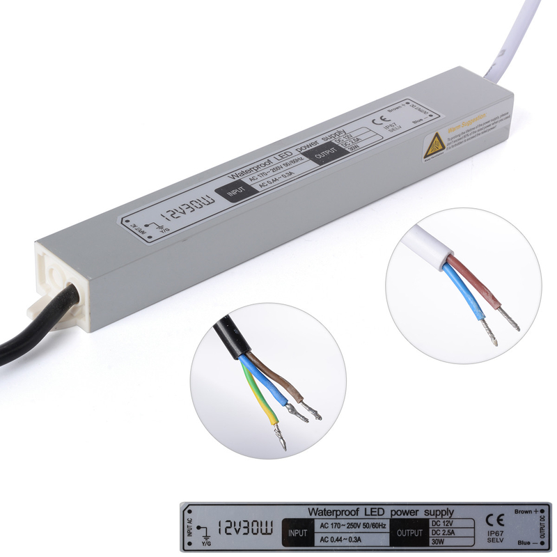C.C 12V 30W allumant le conducteur imperméable Power Supply IP67 du transformateur LED a entré l'adaptateur d'AC170-250V pour la bande de LED